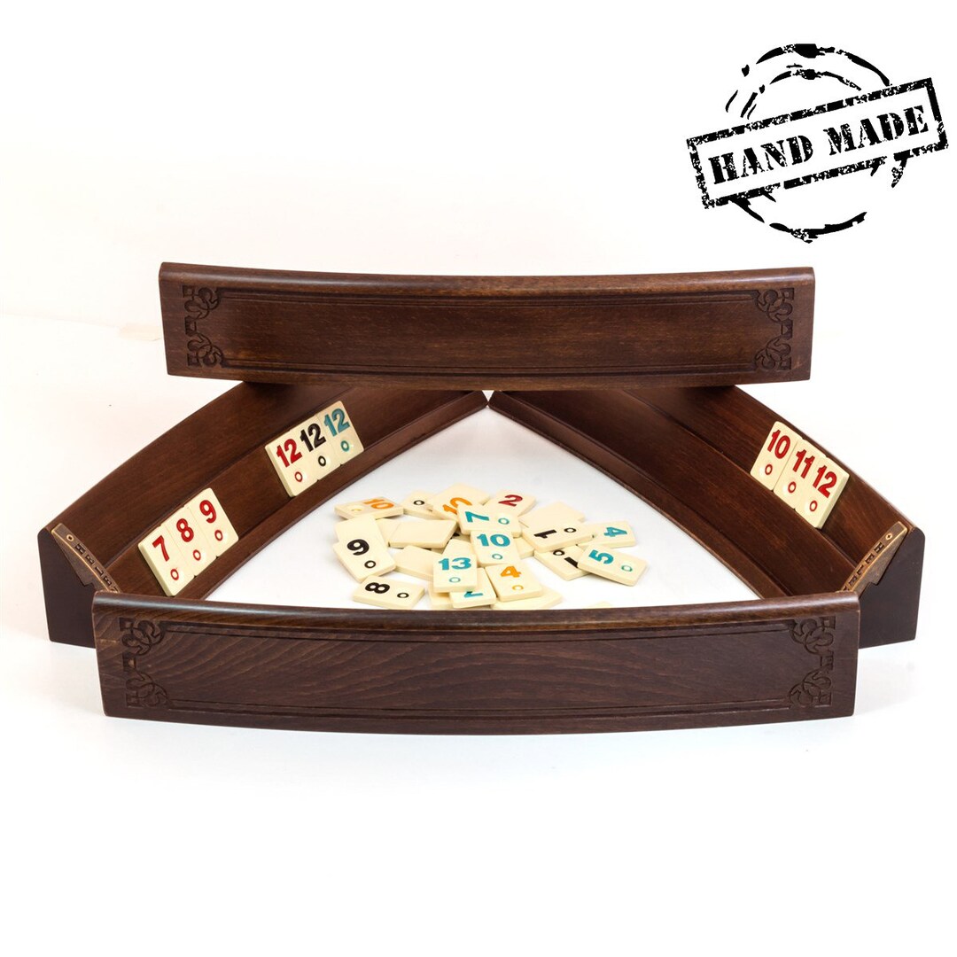 Wooden Oval Rummikub Game Set Natural Moire Wood Texture Rummy