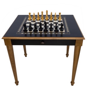 Handcrafted Wooden Black Chess Table - Large Luxury Chess Table Set with Drawers