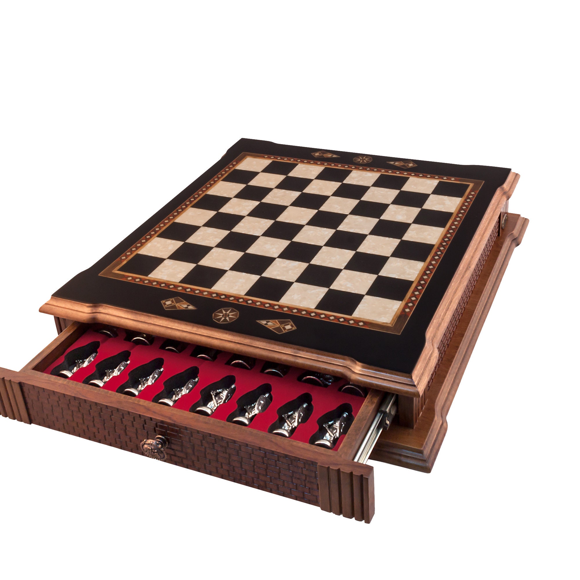 Football Chess Set – Handpainted Pieces & Walnut Root Board 19 in