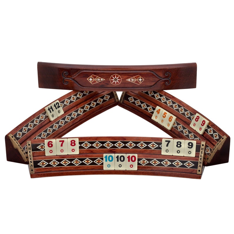 Wooden Rummikub Game Set Mosaic Inlaid Oval Rummy Cube Game Etsy