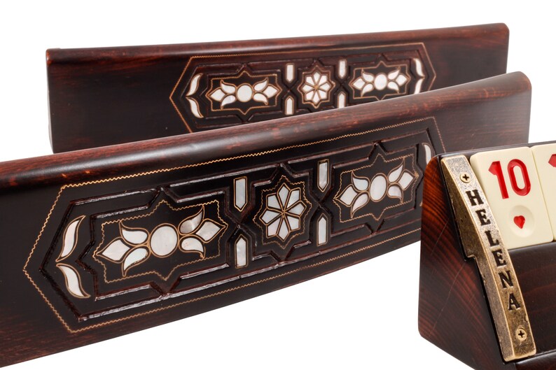 Helena Wood Art 6 Players Mother of Pearl Inlaid Curved Rummy Etsy