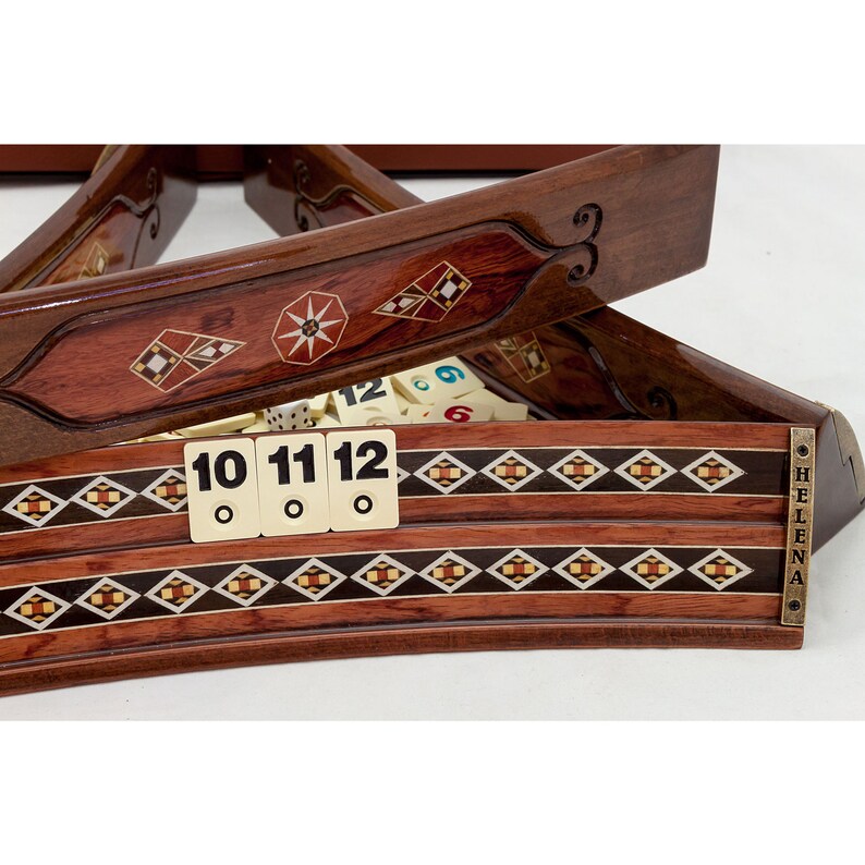 Wooden Rummikub Game Set Mosaic Inlaid Oval Rummy Cube Game Etsy