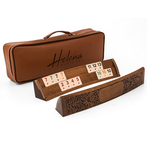 New Personalized Deer Motif - Hand Carved Oval Rummikub Game Set | Name Engraved Oval Rummy Cube Game Set