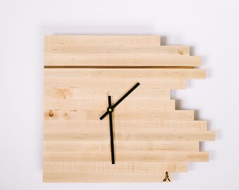 Hand made Wood Clock, Asymmetrical Clock, Contemporary Clock, Maple, Handcrafted Wood Clock - Maple Comet