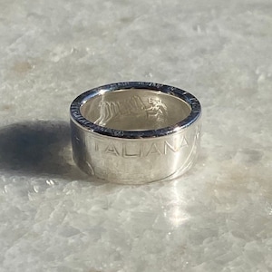 Italian Centennial 500 Lire Silver Coin Ring
