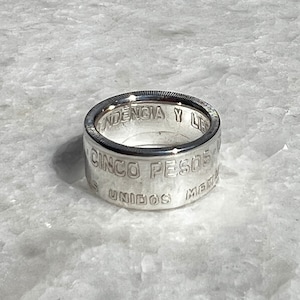 5 Pesos Mexican Silver Coin Ring