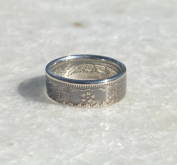 Taisho Era Japanese 50 Sen Silver Coin Ring with … - image 2
