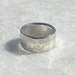Vintage Colombian 50 Centavos Silver Coin Ring