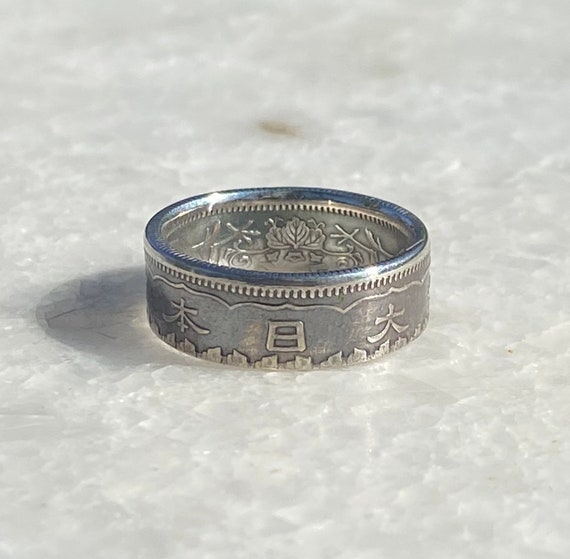 Taisho Era Japanese 50 Sen Silver Coin Ring with … - image 6