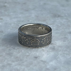 Canadian Maple Leaf Pattern 50 Cents Silver Coin Ring