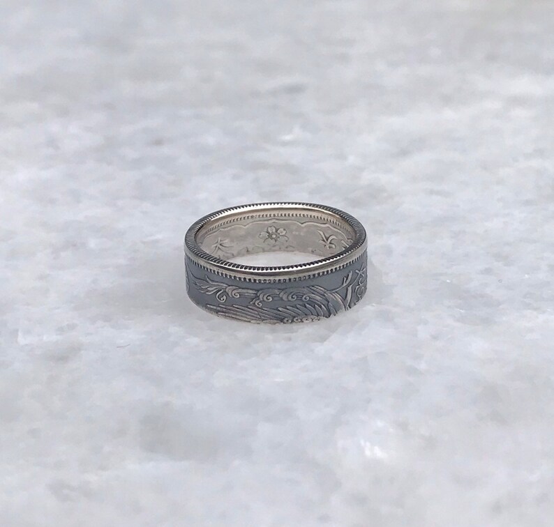 Anillo de plata de 50 sen de la era Taisho japonesa imagen 10