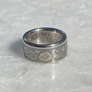 Antique Japanese 50 Sen Silver Coin Ring