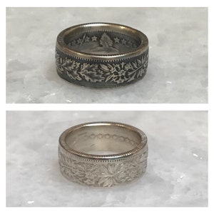 Swiss 2 Francs Silver Coin Ring Floral Pattern