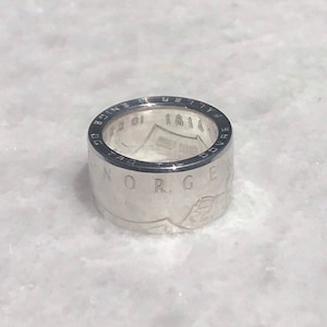 Norwegian 10 Kroner Silver Coin Ring