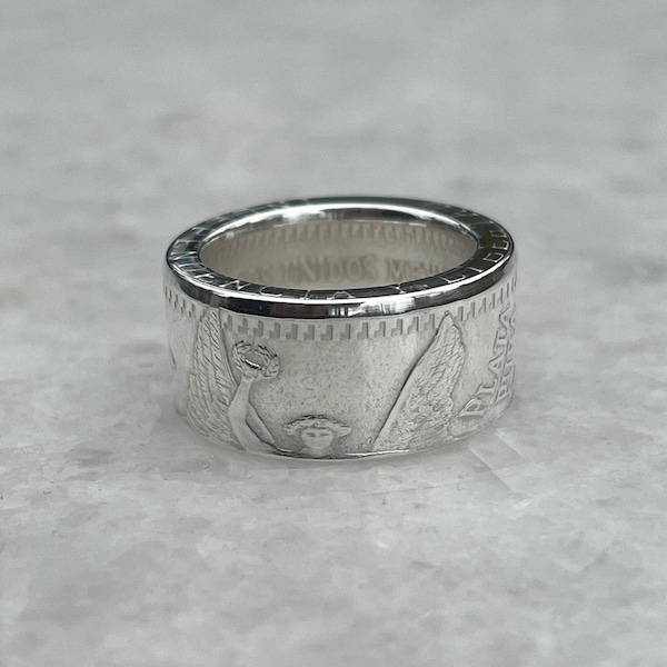 Onza Libertad 999 Fine Silver Mexican Coin Ring.