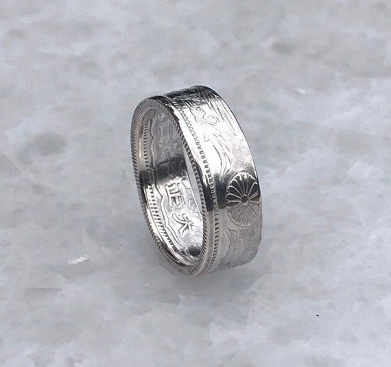 Japanese Taisho Era 50 Sen Silver Coin Ring
