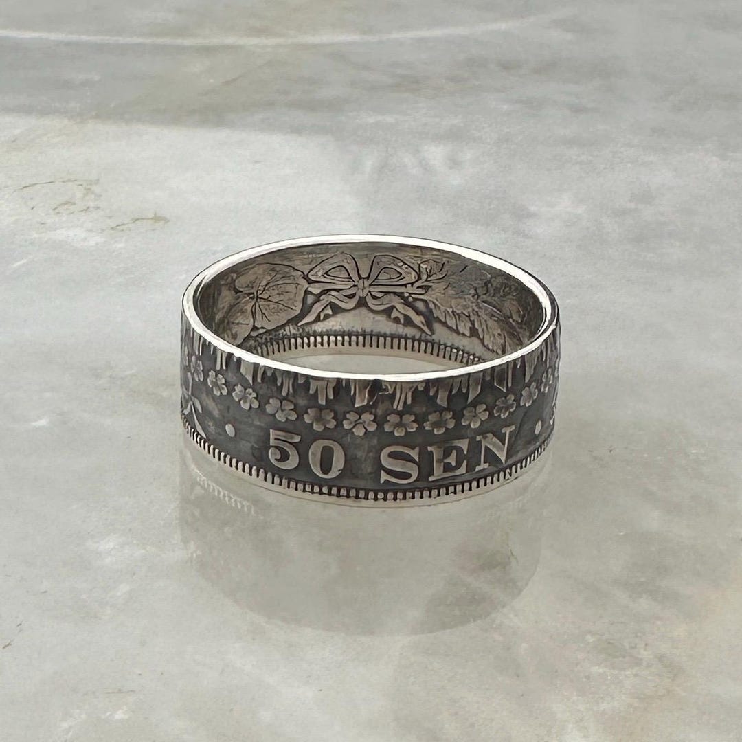 Antique Meiji Japanese 50 Sen Silver Coin Ring With Cherry Blossom ...