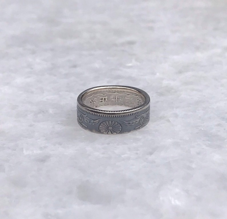 Anillo de plata de 50 sen de la era Taisho japonesa imagen 4