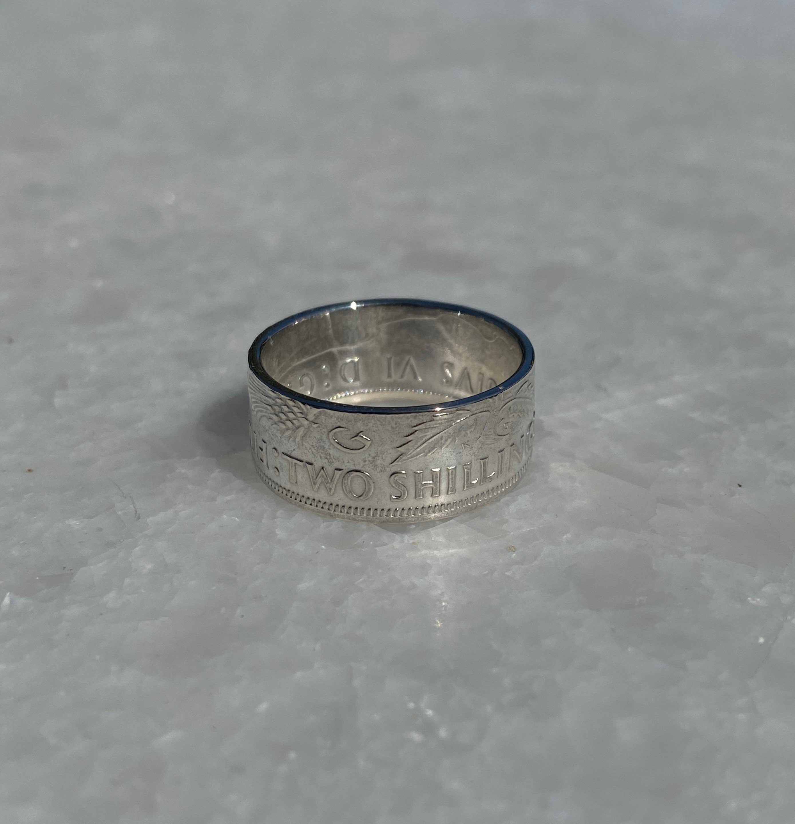 Bague En Argent Avec Une Vraie Pièce Irlandaise De 2 Shillings – Anneau Unique Et Historique