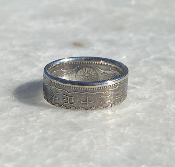 Taisho Era Japanese 50 Sen Silver Coin Ring with … - image 4