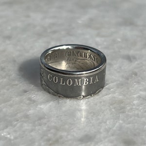 Old Colombia Silver Coin Ring