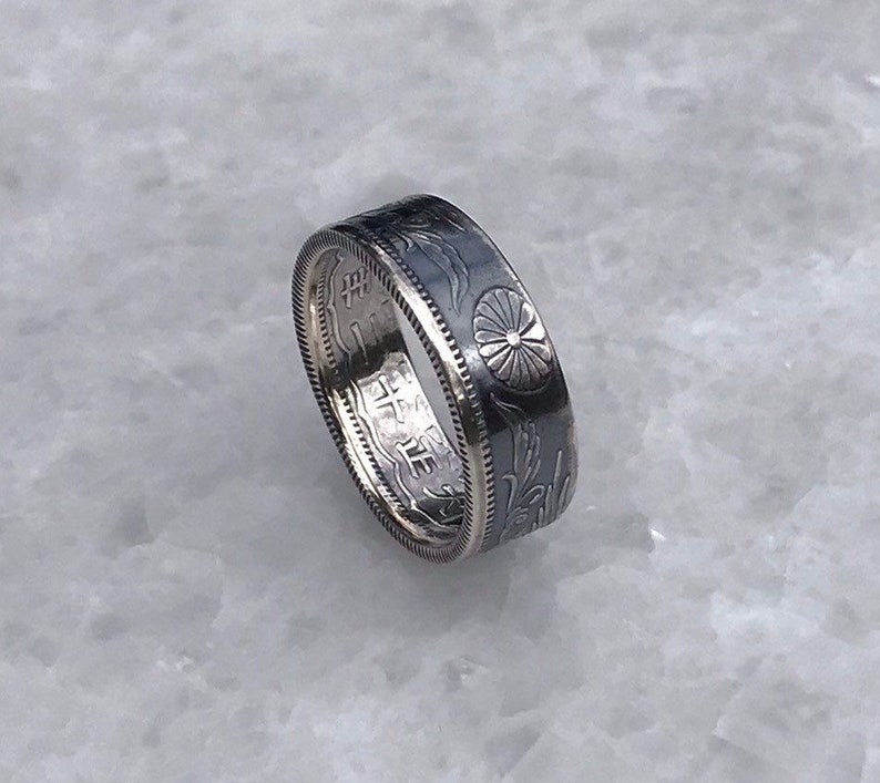 Anillo de plata de 50 sen de la era Taisho japonesa imagen 2