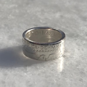 Panama Medio Balboa silver coin ring