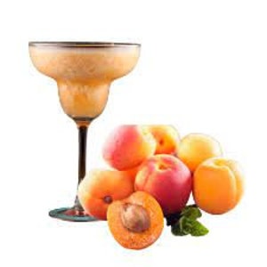 May include: A glass of peach smoothie in a margarita glass with fresh peaches next to it.