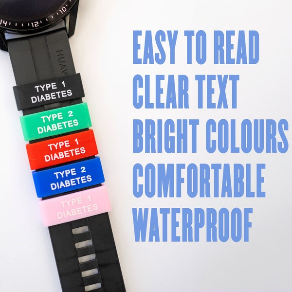 Type 1 Diabetes & type 2 Diabetic Medical Alert Watch Sleeve, 5 Coloured choice Silicone, Diabetic Supplies Free delivery