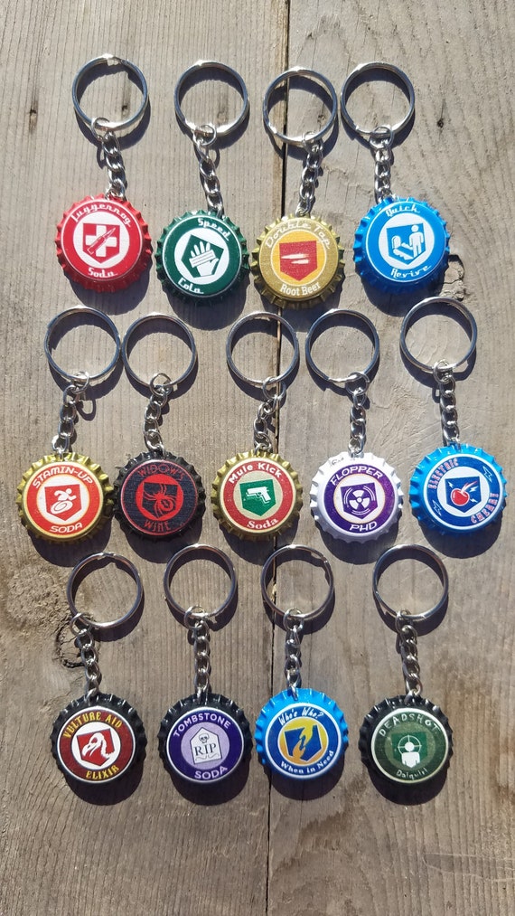 Zombies Keychains Set of 4, Perk Bottle Cap Keychains