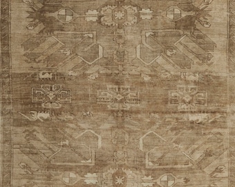 7x9 Brown and Beige Turkish Tribal Rug