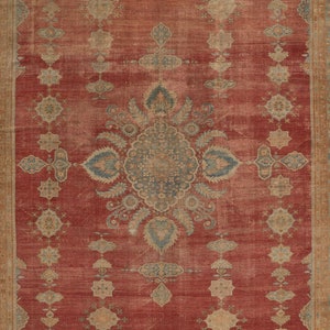 13x17 Red and Light Blue Turkish Oushak Rug