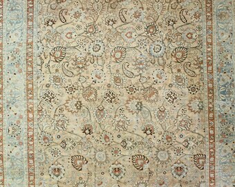 12x15 Beige and Blue Turkish Oushak Rug
