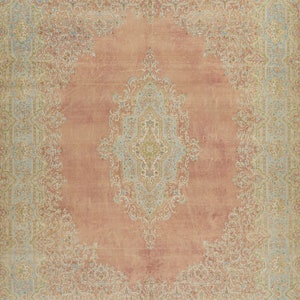 9x12 Rose and Blue Turkish Oushak Rug
