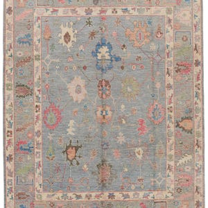 9x12 Light Blue and Multicolor Turkish Oushak Rug