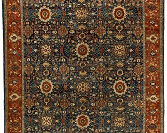 9x12 Navy and Rust Turkish Oushak Rug