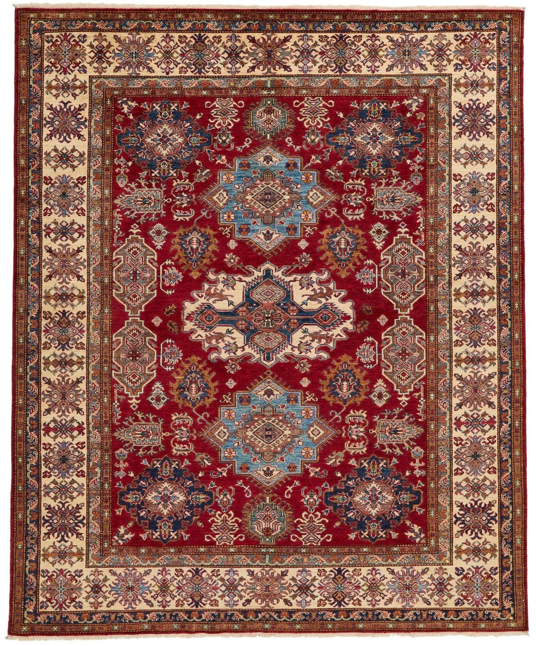 8x10 Red and Ivory Kazak Tribal Rug - Etsy