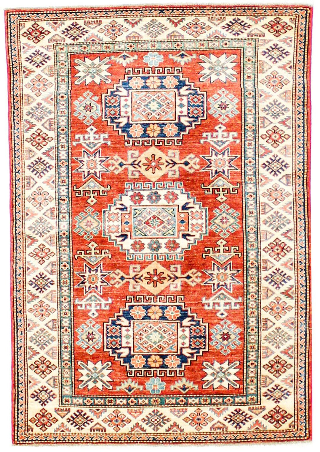 4x6 Red and Ivory Kazak Tribal Rug - Etsy