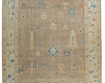 12x15 Brown and Ivory Turkish Oushak Rug