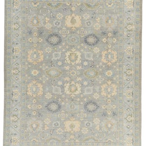 9x12 Light Gray and Light Blue Turkish Oushak Rug
