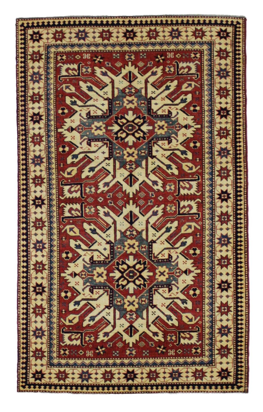 4x6 Red and Ivory Turkish Tribal Rug - Etsy