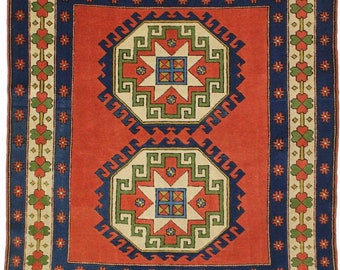 6x7 Red and Blue Turkish Tribal Rug