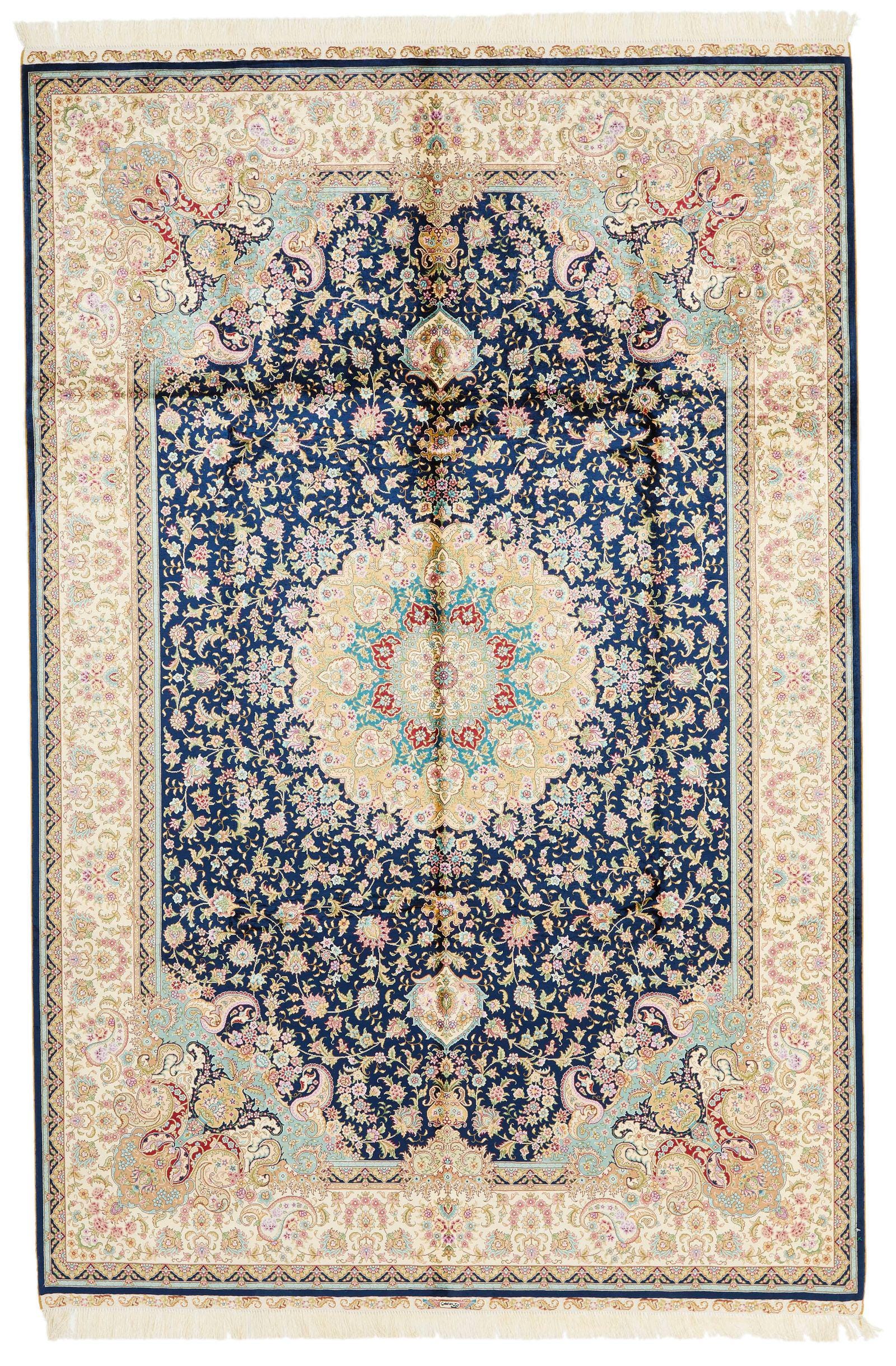 6x9 Navy and Beige Turkish Silk Rug - Etsy