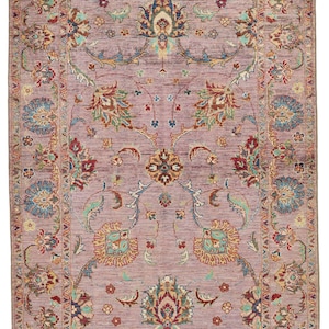 4x6 Light Purple and Multicolor Turkish Tribal Rug