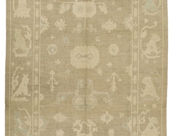 10x14 Ivory and Brown Turkish Oushak Rug