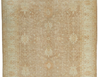 8x9 Light Brown and Ivory Turkish Oushak Rug