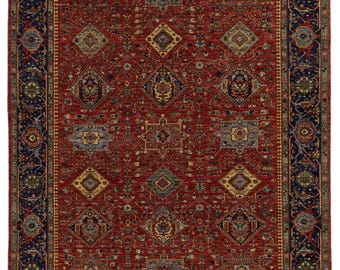 9x12 Burgundy and Navy Anatolian Tribal Rug