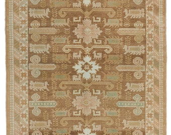 4x6 Brown and Green Turkish Oushak Rug