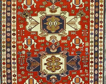 4x7 Red and Navy Turkish Tribal Rug