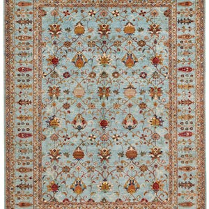 9x12 Blue and Multicolor Turkish Tribal Rug